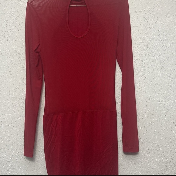 Elegant Red Sheer Panel Dress - Picture 3 of 4